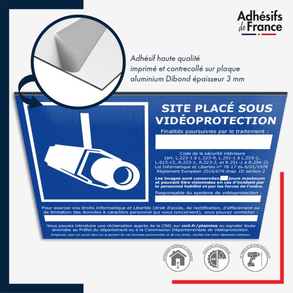 Panneau aluminium Dibond signalétique conforme vidéoprotection - Site sous vidéoprotection