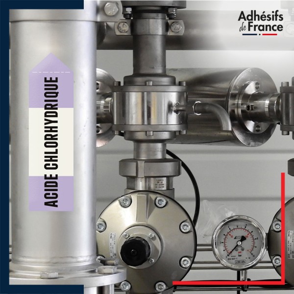 Marqueur tuyauterie norme française NFX acide - adhésif laminé colle forte - Acide chlorhydrique