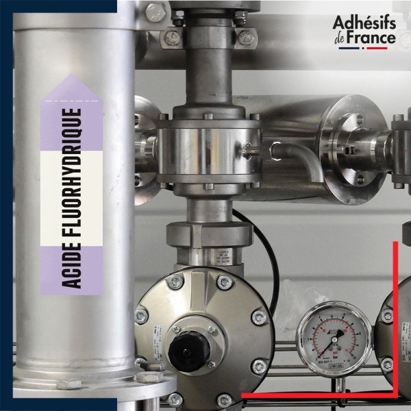 Marqueur tuyauterie norme française NFX acide - adhésif laminé colle forte - Acide fluorhydrique