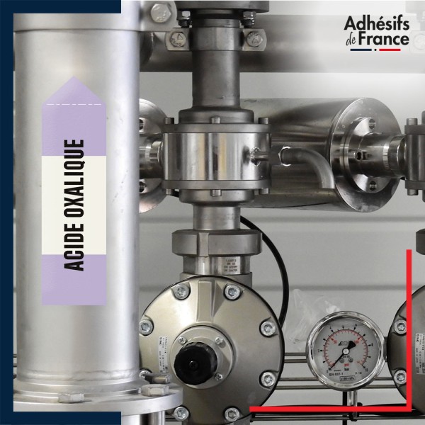 Marqueur tuyauterie norme française NFX acide - adhésif laminé colle forte - Acide oxalique