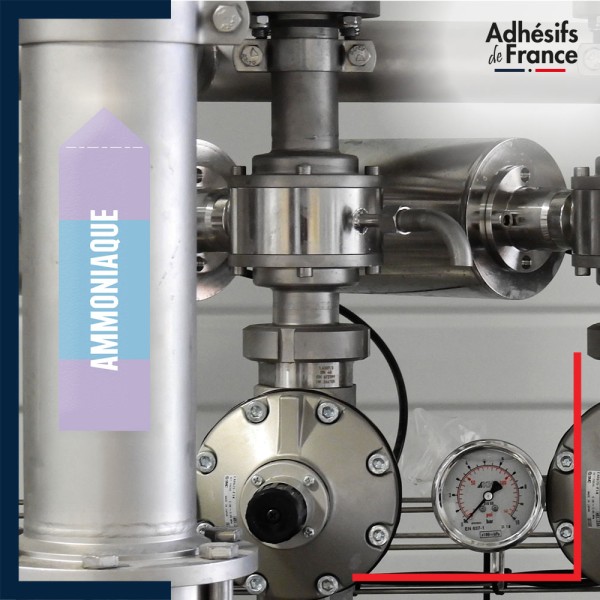 Marqueur tuyauterie norme française NFX acide - adhésif laminé colle forte - Ammoniaque