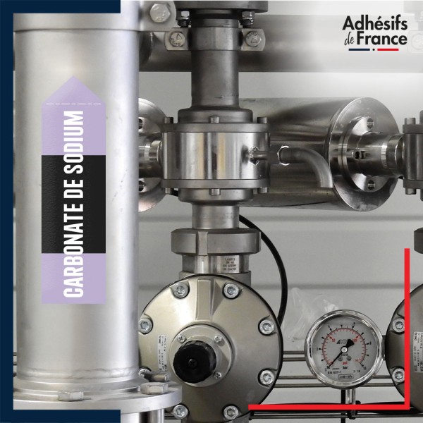Marqueur tuyauterie norme française NFX acide - adhésif laminé colle forte - Carbonate de sodium
