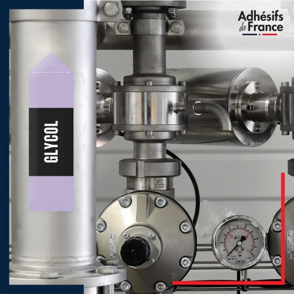 Marqueur tuyauterie norme française NFX acide - adhésif laminé colle forte - Glycol