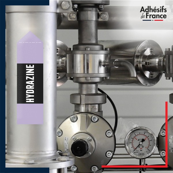 Marqueur tuyauterie norme française NFX acide - adhésif laminé colle forte - Hydrazine