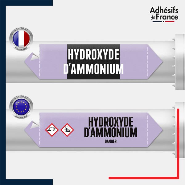Vinyle adhésif de Tuyauterie norme NFX ou CLP - Acide - Hydroxyde d'ammonium