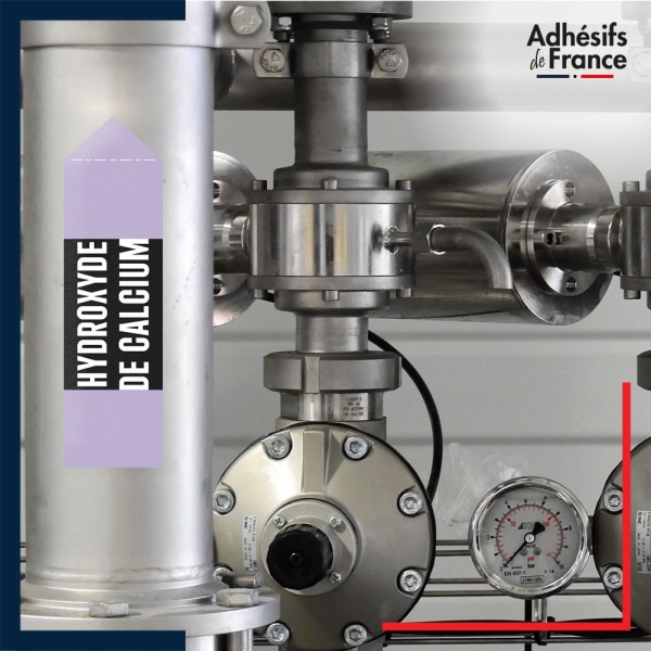 Marqueur tuyauterie norme française NFX acide - adhésif laminé colle forte - Hydroxyde de calcium