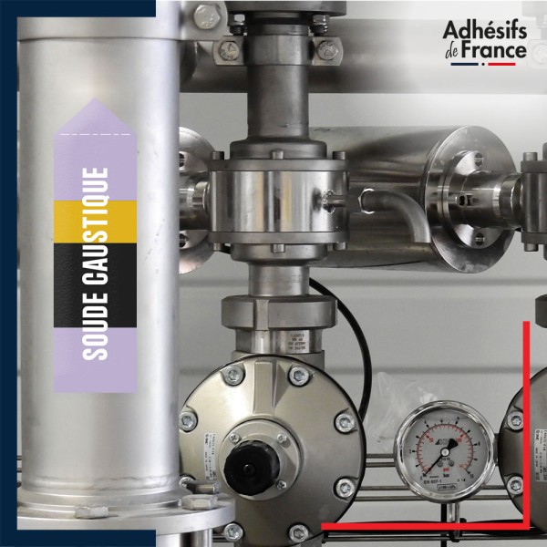 Marqueur tuyauterie norme française NFX acide - adhésif laminé colle forte - Soude caustique