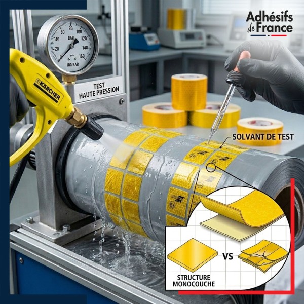 Résistance bande réfléchissante jaune microprismatique homologuée ECE 104 pour balisage poids lourds