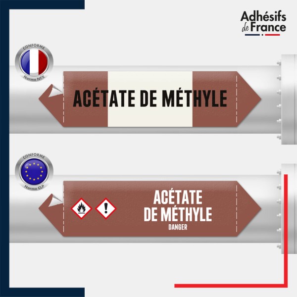 Marqueur adhésif Tuyauterie - Inflammable - Acétate de méthyle norme NFX ou CLP