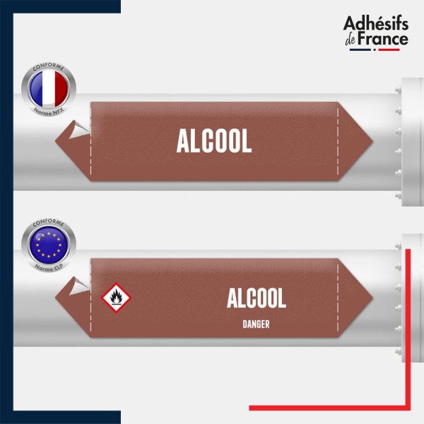 Marqueur adhésif Tuyauterie - Inflammable - Alcool norme NFX ou CLP