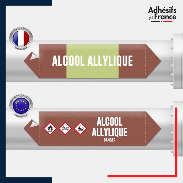 Marqueur adhésif Tuyauterie - Inflammable - Alcool allylique norme NFX ou CLP