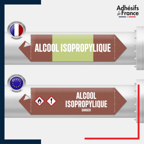 Marqueur adhésif Tuyauterie - Inflammable - Alcool isopropylique norme NFX ou CLP