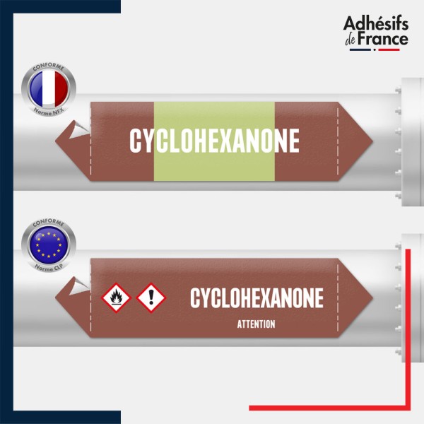 Marqueur adhésif Tuyauterie - Inflammable - Cyclohexanone norme NFX ou CLP