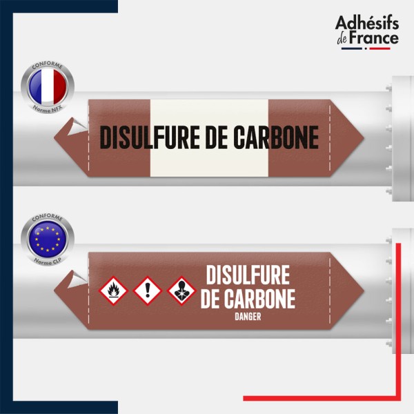 Marqueur adhésif Tuyauterie - Inflammable - Disulfure de carbone norme NFX ou CLP