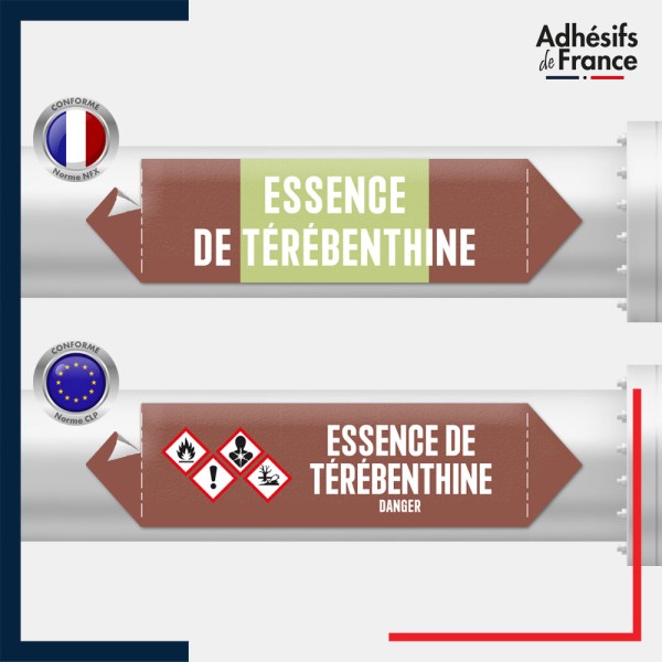 Marqueur adhésif Tuyauterie - Inflammable - Essence de térébenthine norme NFX ou CLP