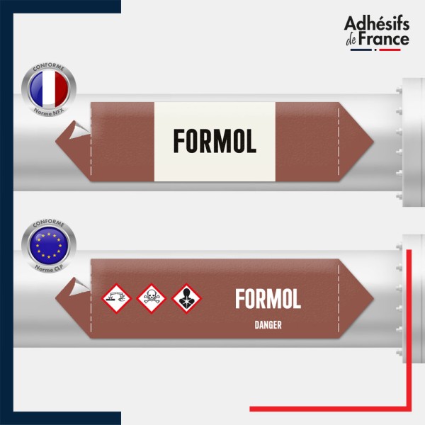 Marqueur adhésif Tuyauterie - Inflammable - Formol norme NFX ou CLP
