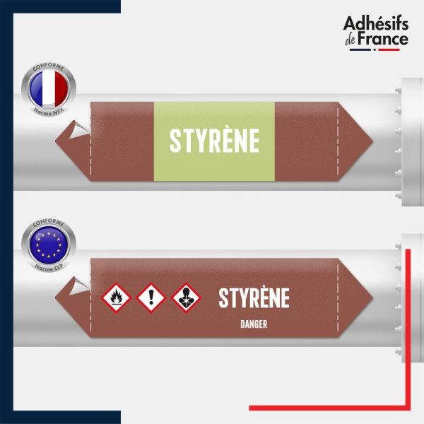 Marqueur adhésif Tuyauterie - Inflammable - Styrène norme NFX ou CLP