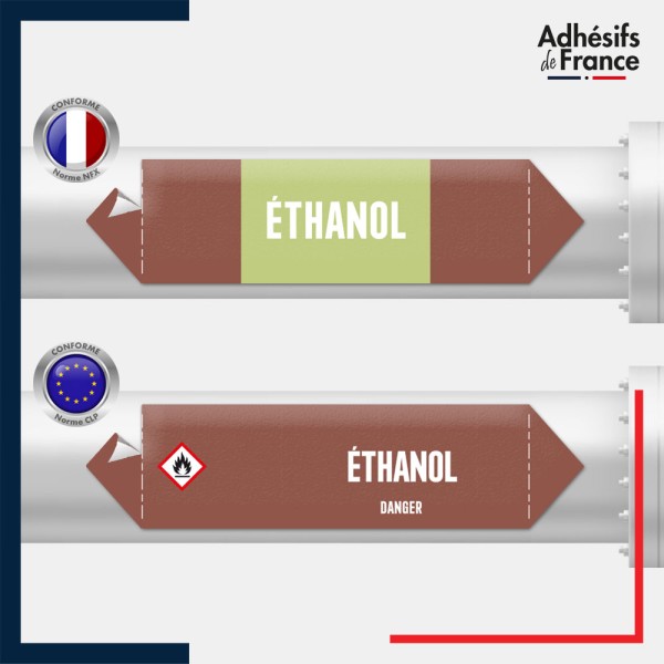 Marqueur adhésif Tuyauterie - Inflammable - Éthanol norme NFX ou CLP