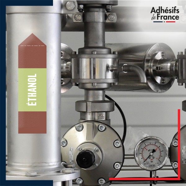 Marquage tuyauterie norme française NFX Inflammable - adhésif laminé colle forte - Éthanol