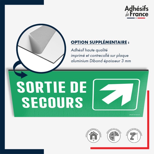 Plaque signalétique d'évacuation - Sortie de secours - Flèche haut droite