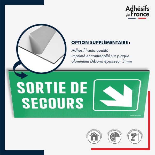 Plaque signalétique d'évacuation - Sortie de secours - Flèche bas droite