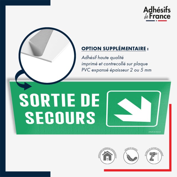 Panneau de signalisation des évacuations - Sortie de secours - Flèche bas droite