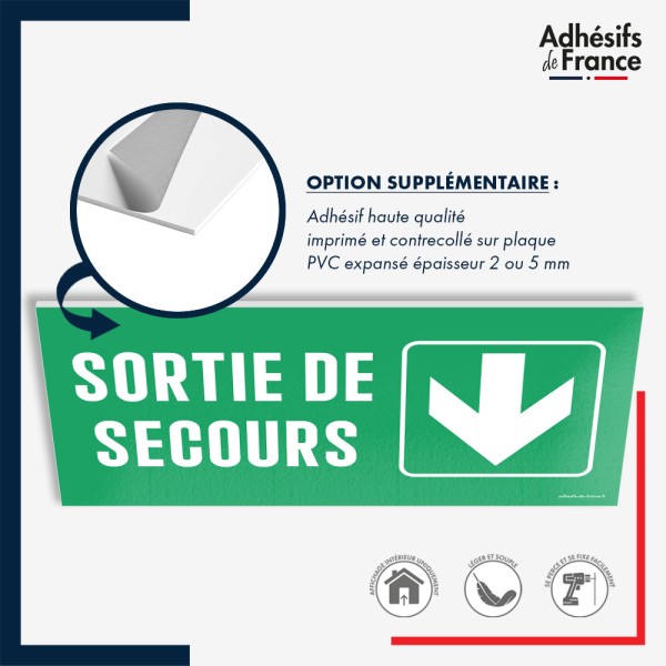 Panneau de signalisation des évacuations - Sortie de secours - Flèche bas