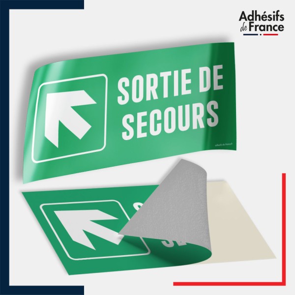 Adhésif signalisation d'évacuation - Sortie de secours - Flèche haut gauche