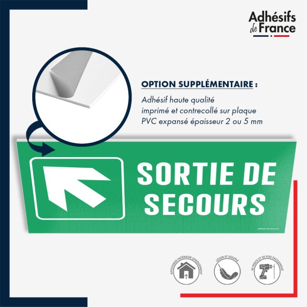 Panneau de signalisation des évacuations - Sortie de secours - Flèche haut gauche
