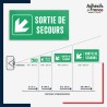 Visibilité et installation de signalétique évacuation - Sortie de secours - Flèche bas gauche