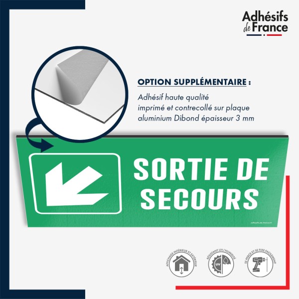 Plaque signalétique d'évacuation - Sortie de secours - Flèche bas gauche