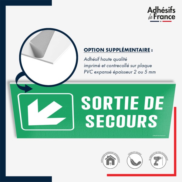 Panneau de signalisation des évacuations - Sortie de secours - Flèche bas gauche