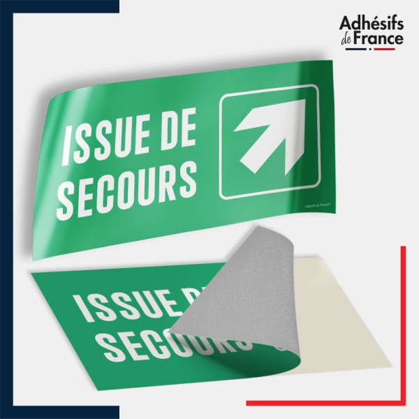 Adhésif signalisation d'évacuation - Issue de secours - Flèche haut droite