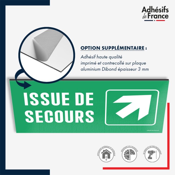 Plaque signalétique d'évacuation - Issue de secours - Flèche haut droite