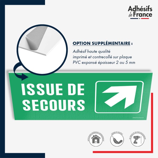 Panneau de signalisation des évacuations - Issue de secours - Flèche haut droite