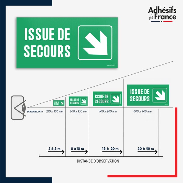 Visibilité et installation de signalétique évacuation - Issue de secours - Flèche bas droite