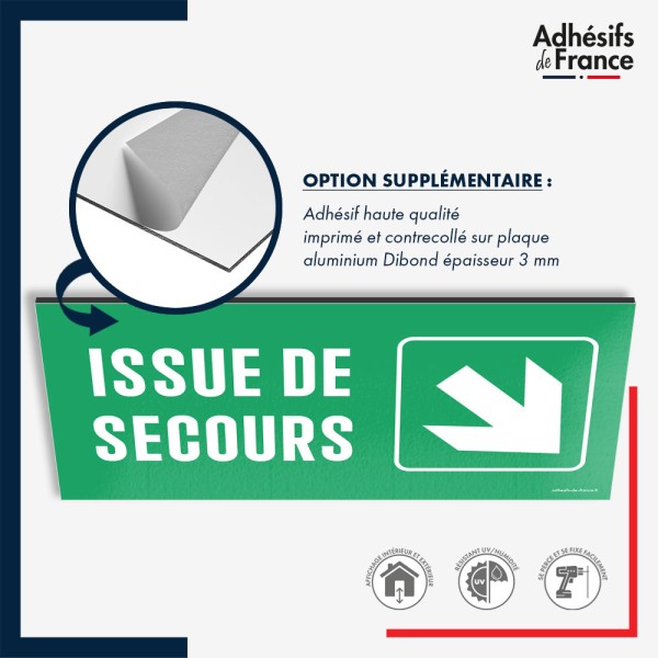 Plaque signalétique d'évacuation - Issue de secours - Flèche bas droite