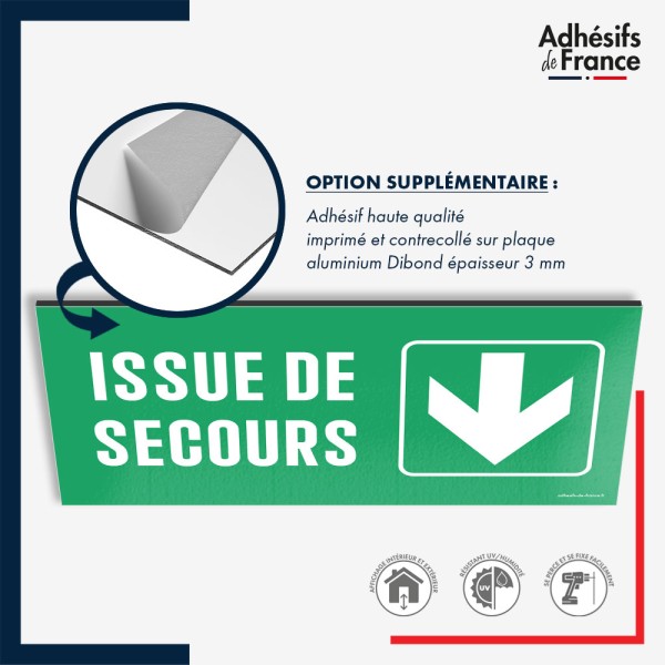 Plaque signalétique d'évacuation - Issue de secours - Flèche bas