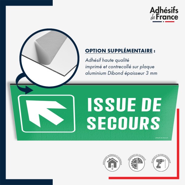 Plaque signalétique d'évacuation - Issue de secours - Flèche haut gauche