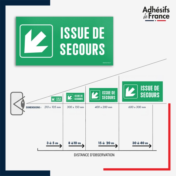 Visibilité et installation de signalétique évacuation - Issue de secours - Flèche bas gauche