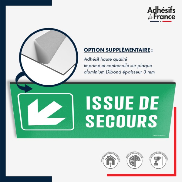 Plaque signalétique d'évacuation - Issue de secours - Flèche bas gauche