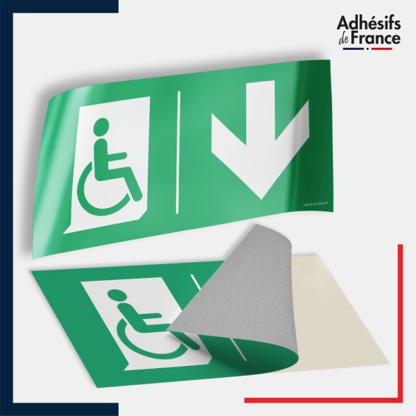 Adhésif signalisation d'évacuation PMR - Flèche bas
