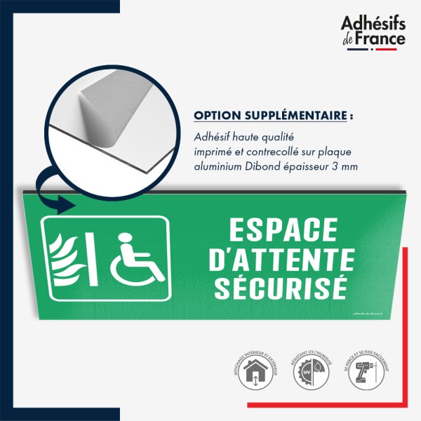 Plaque signalétique d'évacuation - Espace d'attente sécurisé droite