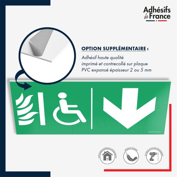 Panneau de signalisation des évacuations - Espace d'attente sécurisé flèche bas