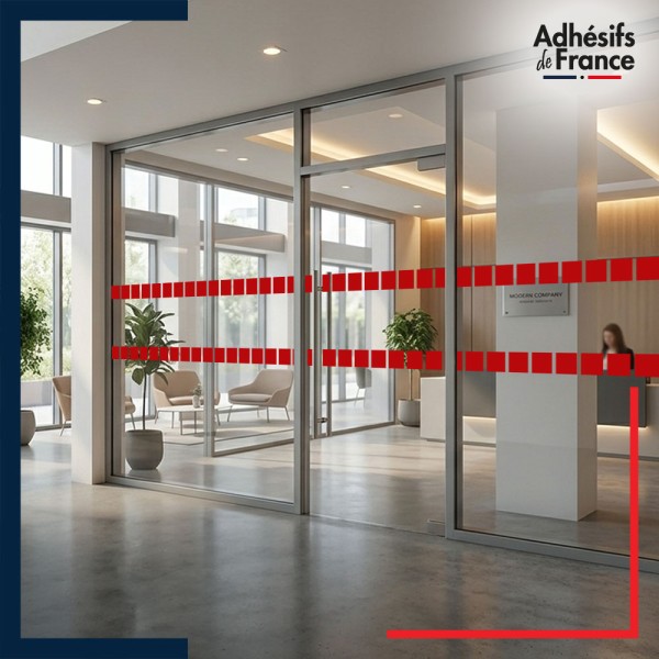 Adhésif de signalisation et de repérage pour surface vitrée - Motif carrés - rouge