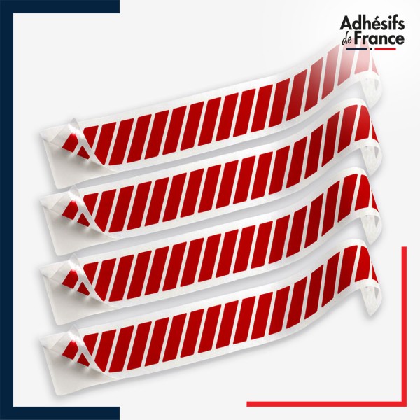 Lot de 4 bandes de signalisation et repérage pour vitres - Motif hachures - rouge