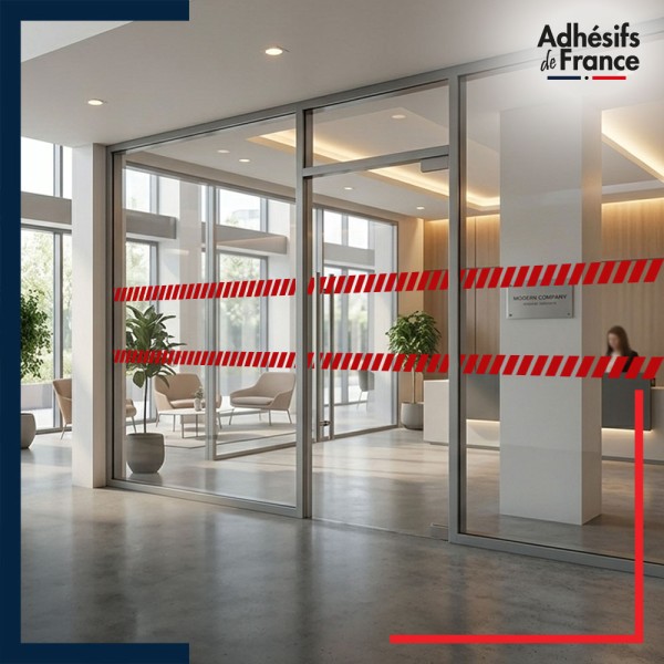 Adhésif de signalisation et de repérage pour surface vitrée - Motif hachures - rouge