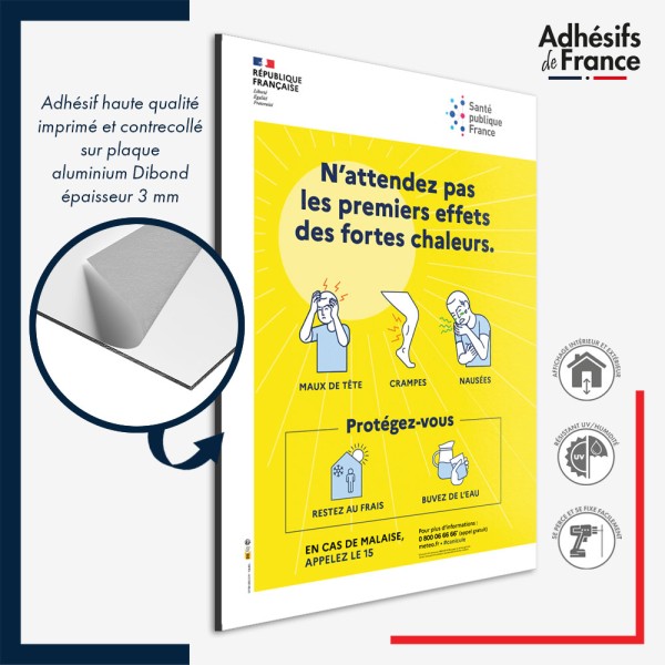 Panneau aluminium Dibond Affichage conforme alerte canicule - Protégez-vous