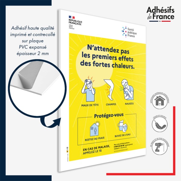 Panneau PVC Affiche officielle alerte canicule - Protégez-vous