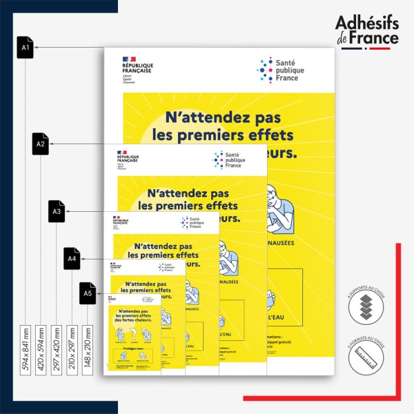 Affichage réglementaire formats A5, A4, A3, A2 et A1 - vigilance canicule - Protégez-vous